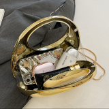 Metal Color Round Party Bag One Shoulder Crossbody Chains Bags