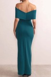 Black Sexy Formal Solid Patchwork Slit Off the Shoulder Evening Dress Dresses