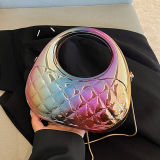 Metal Color Round Party Bag One Shoulder Crossbody Chains Bags