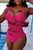 Flowers Decor Sleeveless Backless Hollow Out One Piece Swimsuit Cover Up Mini Skirt Vacation Beach Swimwears