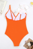 Flowers Decor Sleeveless Backless One Piece Swimsuit Vacation Beach Swimwears