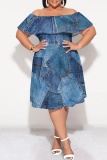 Graphics Print Flutter Sleeve Off Shoulder Backless Ruffled Sleeve Vacation A Line Plus Size Midi Dresses