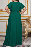 Casual  O Neck Flare Sleeve Cinch Waist Long Formal Party Evening Vacation Plus Size Pleated Maxi Dresses