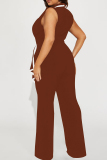 Casual Bandage Patchwork V Neck Regular Jumpsuits