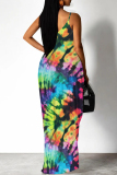 Sexy Graphcis Print Backless Spaghetti Strap Floor Length Vacation Baggy Sundress Slip Maxi Dress