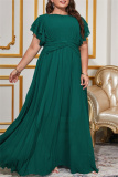 Casual  O Neck Flare Sleeve Cinch Waist Long Formal Party Evening Vacation Plus Size Pleated Maxi Dresses