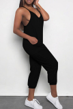Sportwear Casual Sleeveless Spaghetti Strap V Neck Pocket Loose Harem Leg Cami Jumpsuits
