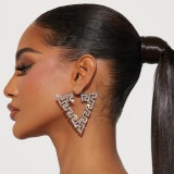 Casual Rhinestone Decor V-Shaped Hoop Earrings