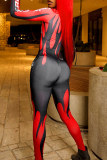 Sportwear Street Graphics Print Zipper O Neck Long Sleeve Skinny Jumpsuits One Pieces Bodysuit
