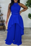 Casual O Neck Sleeveless Irregular Hem With Belt Halter Tops And Pleated Wide Leg Pants Vacation Two Pieces Trouser Sets
