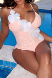 Flowers Decor Sleeveless Backless One Piece Swimsuit Vacation Beach Swimwears