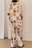 Boho Graphics Print Turndown Collar Short Sleeve Shirt And Wide Leg Pants Vacation Two Pieces Trouser Set