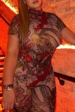 Casual Graphics Print Short Sleeve Half A Turtleneck Night Mesh Sheer Skinny Jumpsuits