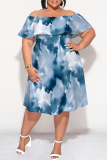 Sexy Tie Dye Print Flutter Sleeve Off Shoulder Backless Vacation A Line Plus Size Midi Dresses