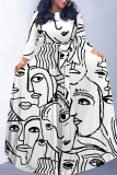 Casual Graphics Print O Neck Half Sleeve Floor Length Belted Long Vacation A Line Maxi Flowy Dress