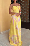 Floral Print Backless Sleeveless Belted Long Vacation Formal Party Evening Halter Maxi Slip Summer Dress