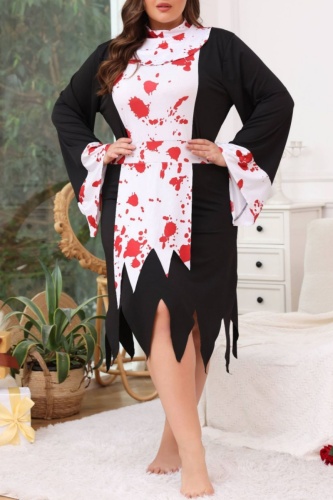 Halloween Nun Outfits Party Club Costume Role Play Irregular Hem Lady Midi Dresses