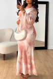 Formal Ombre Print O Neck Flare Sleeve Mermaid Hem Long Party Evening Maxi Dress