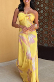 Floral Print Backless Sleeveless Belted Long Vacation Formal Party Evening Halter Maxi Slip Summer Dress