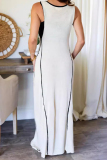 Casual Deep V Neck Belted Long Floor Length Vacation Loose Maxi Tank Dresses