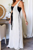 Casual Deep V Neck Belted Long Floor Length Vacation Loose Maxi Tank Dresses