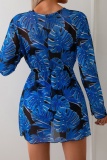 Floral Print Backless Sleeveless Belted Bra And Mini Shorts Bikini Sets Cover Up Longline Cardigan Beach Vacation Swimwears