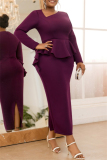 Formal Oblique Collar Long Sleeve Ruffle Hem Party Evening Plus Size Bodycon Maxi Mother Of the Bride Dress