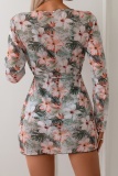 Floral Print Backless Sleeveless Belted Bra And Mini Shorts Bikini Sets Cover Up Longline Cardigan Beach Vacation Swimwears