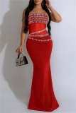 Hot Drilling Sleeveless Backless See-Through Spaghetti Strap Mermaid Hem Long Formal Party Evening Wedding Guest Bodycon Maxi Dresses