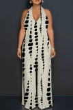 Casual Tie Dye Backless Sleeveless Loose Vacation Halter Wide Leg Jumpsuits