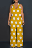 Casual Polka Dot Ripple Print Backless Sleeveless Lace Up Loose Vacation Halter Wide Leg Jumpsuits