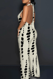 Casual Tie Dye Backless Sleeveless Loose Vacation Halter Wide Leg Jumpsuits