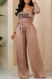 Casual Letter Print O Neck Long Sleeve Crop Tops And Wide Leg Pants Two Pieces Trouser Sets