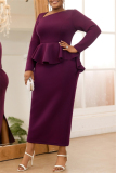 Formal Oblique Collar Long Sleeve Ruffle Hem Party Evening Plus Size Bodycon Maxi Mother Of the Bride Dress