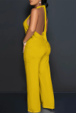 Casual Backless Sleeveless Lace Up Loose Vacation Halter Wide Leg Jumpsuits