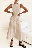 Casual Striped Weave O Neck Sleeveless Vacation Maxi Sweater Tank Dresses