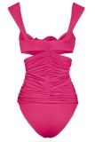 Flowers Decor Sleeveless Backless Hollow Out One Piece Swimsuit Cover Up Mini Skirt Vacation Beach Swimwears