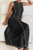 Casual Striped Weave O Neck Sleeveless Vacation Maxi Sweater Tank Dresses