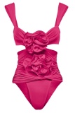 Flowers Decor Sleeveless Backless Hollow Out One Piece Swimsuit Cover Up Mini Skirt Vacation Beach Swimwears