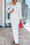 Striped Print Turn-back Collar Long Sleeve Buttons Blazer Jackets And Slit Maxi Skirt Two Pieces Dress Sets