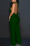 Casual Backless Sleeveless Lace Up Loose Vacation Halter Wide Leg Jumpsuits