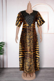 African Graphics Print Hot Drill V Neck Half Sleeve Loose Vacation Long Plus Size Maxi Robe Dress