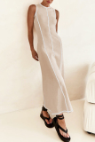 Casual Striped Weave O Neck Sleeveless Vacation Maxi Sweater Tank Dresses