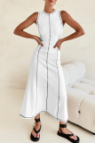 Casual Striped Weave O Neck Sleeveless Vacation Maxi Sweater Tank Dresses