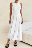 Casual Striped Weave O Neck Sleeveless Vacation Maxi Sweater Tank Dresses
