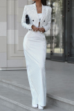 Striped Print Turn-back Collar Long Sleeve Buttons Blazer Jackets And Slit Maxi Skirt Two Pieces Dress Sets