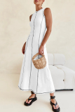 Casual Striped Weave O Neck Sleeveless Vacation Maxi Sweater Tank Dresses