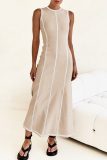 Casual Striped Weave O Neck Sleeveless Vacation Maxi Sweater Tank Dresses