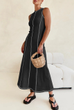Casual Striped Weave O Neck Sleeveless Vacation Maxi Sweater Tank Dresses