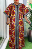 African Graphics Print Hot Drill V Neck Half Sleeve Loose Vacation Long Plus Size Maxi Robe Dress
